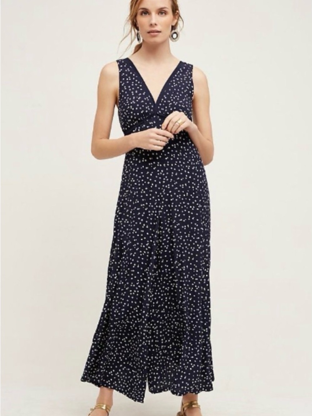 Anthropologie HD in Paris Tallulah Polka Dot Navy Wide Leg Jumpsuit